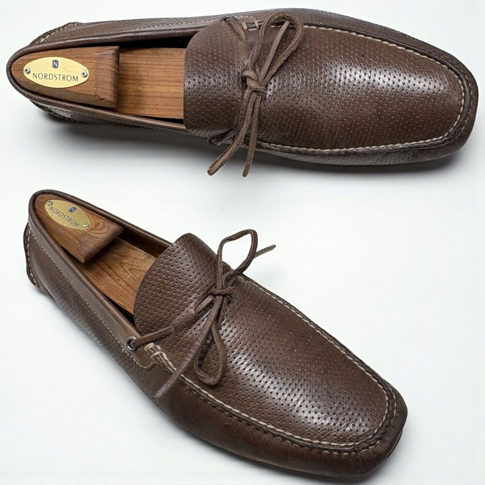 Peter Millar Brown Perforated Leather Moccasin Styled Driver Loafer‎